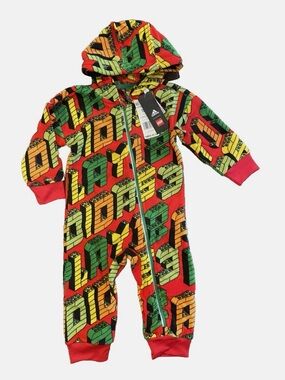 Adidas Kids Red Graphic Zip-Up One-Piece Hoodie